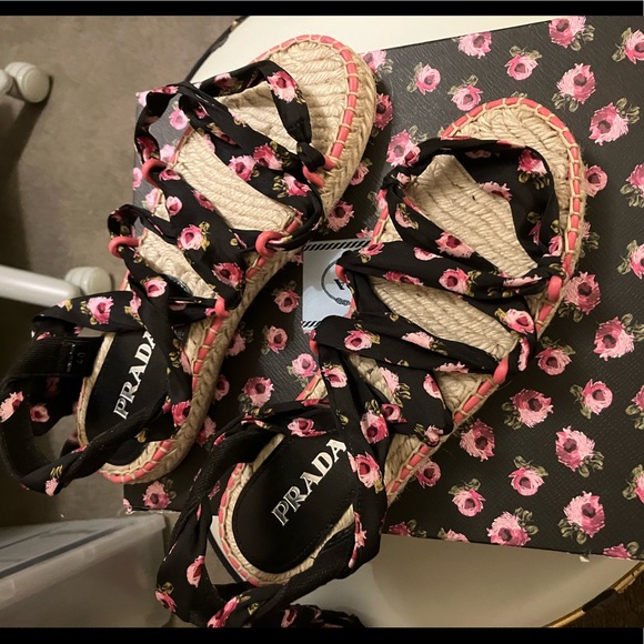 Prada beautiful lace up floral espadrille espadrilles summer sandals 40 9 9.5 - Picture 4 of 11